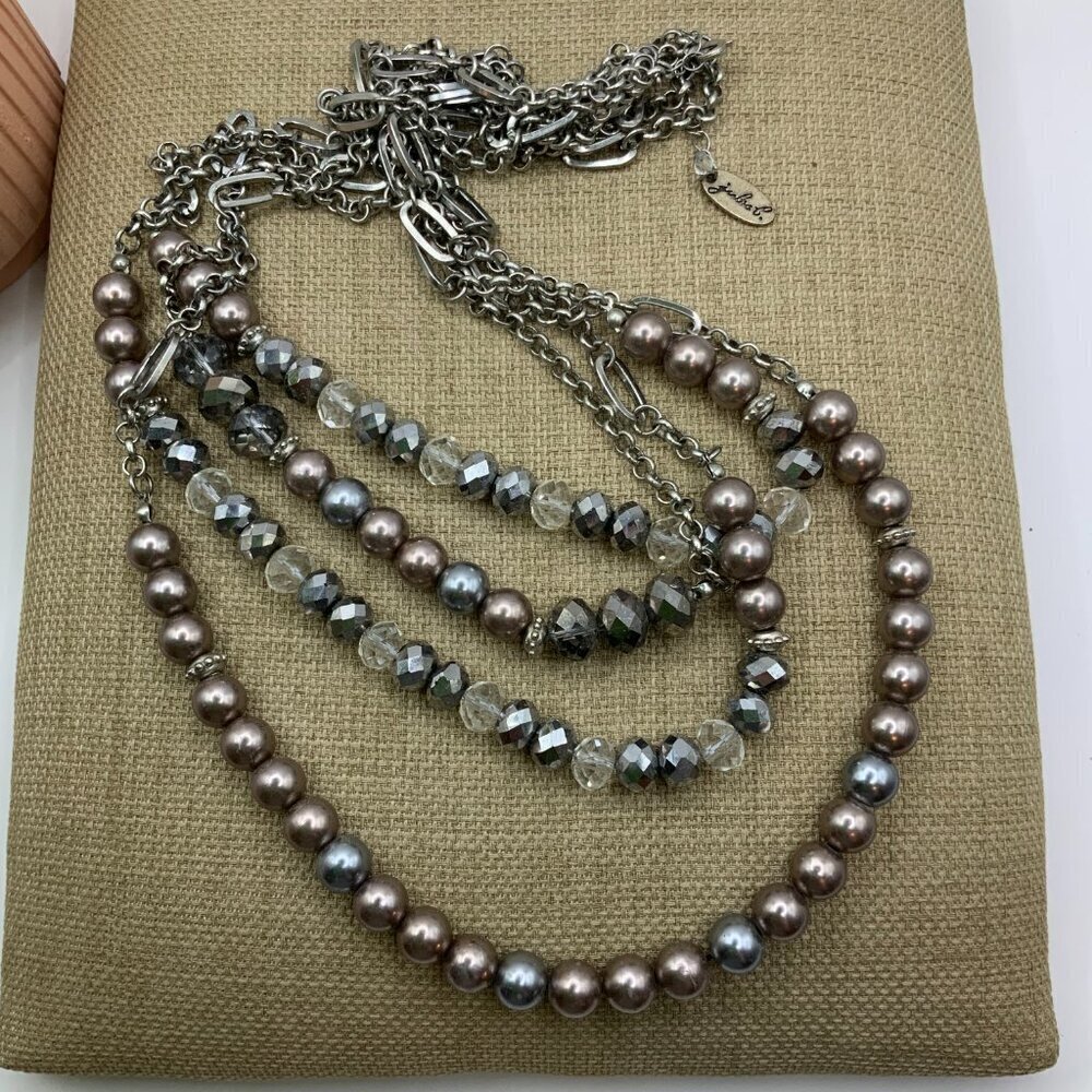 Julies B Multi Strands Gray AB Iridescent Beaded Silver Necklace - Picture 8 of 8
